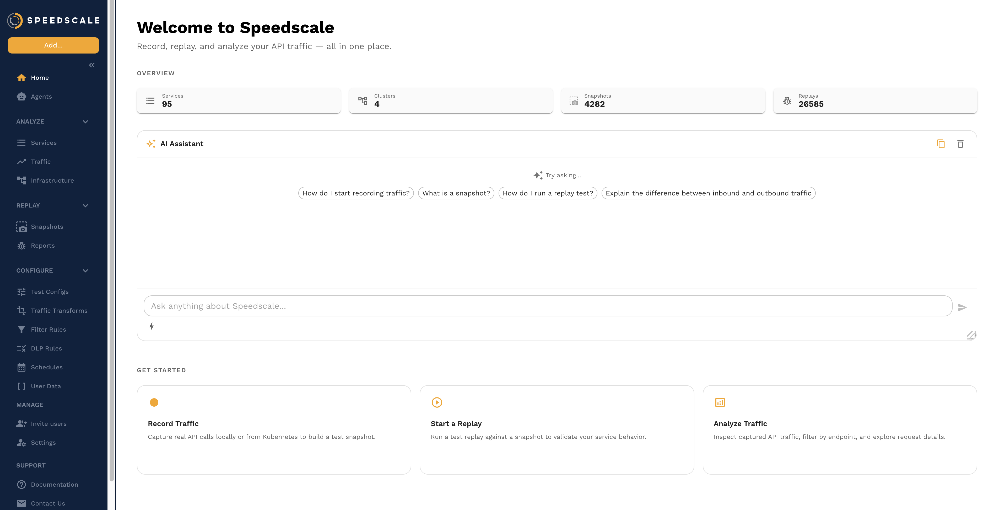 Speedscale home screen