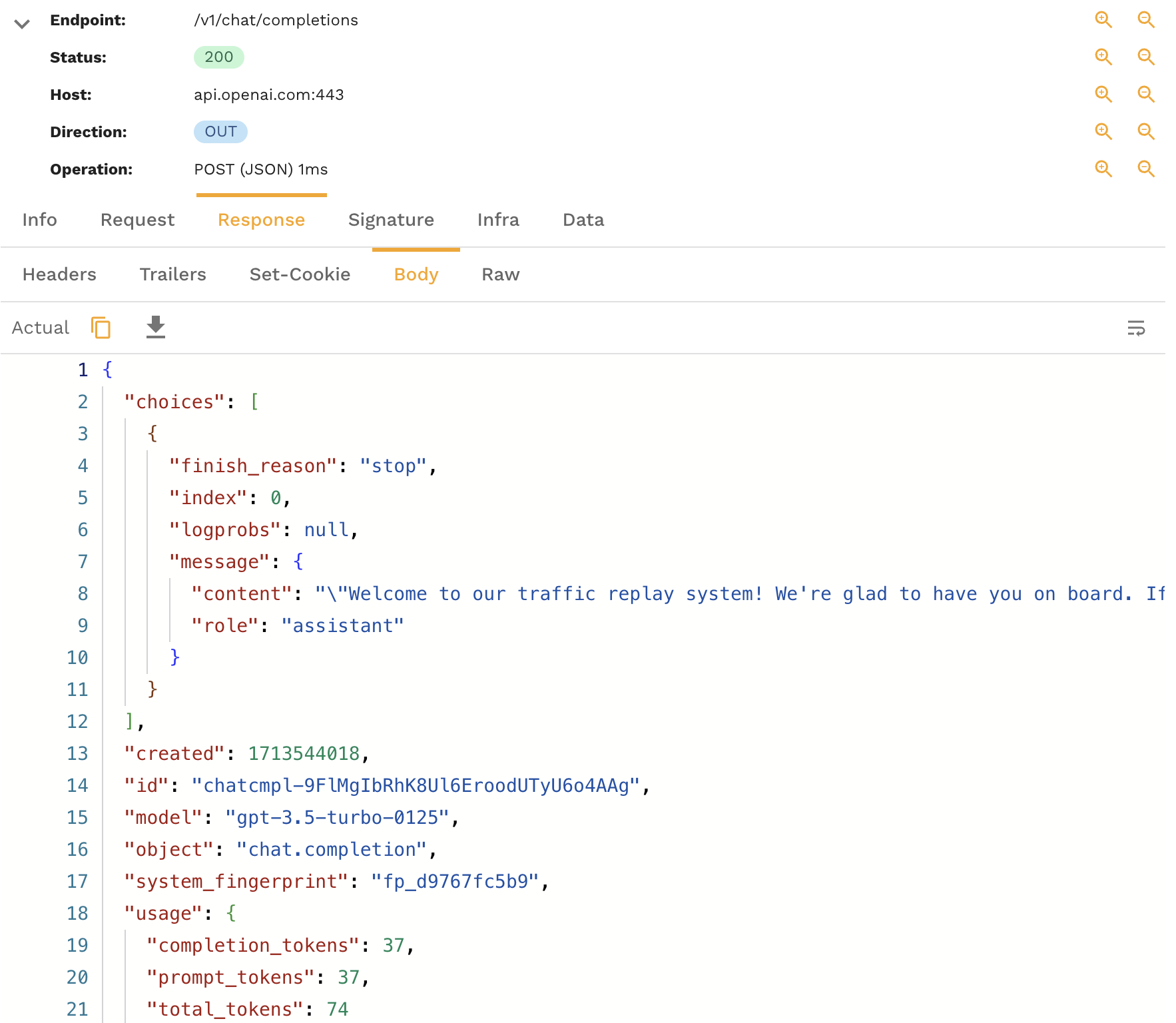 RRPair detail view with syntax highlighting