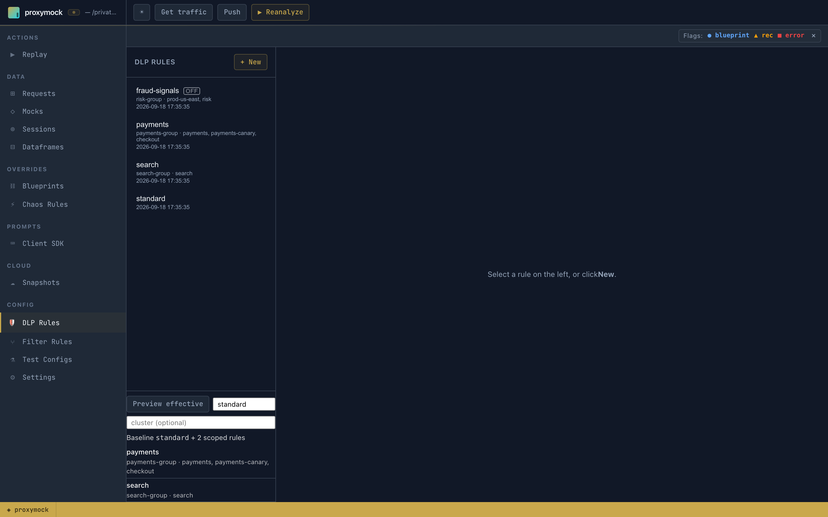 Preview effective for baseline standard: two scoped rules, payments and search, with their owners and coverage