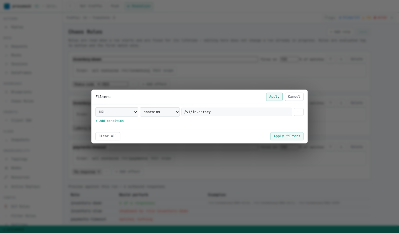 The scope editor, which is the same Filters dialog used by the Requests grid